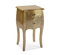 Versa Cagliari Table de Chevet Petite Table Décoration ou Table d'appoint pour la Chambre ou Le Salon Meuble Rangement, avec 2 tiroirs, Dimensions (H x l x L) 71 x 35 x 40 cm, Bois, Couleur: Or