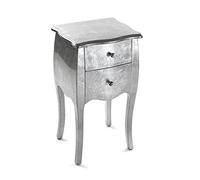 Versa Cagliari Table de Chevet Petite Table Décoration ou Table d'appoint pour la Chambre ou Le Salon Meuble Rangement, avec 2 tiroirs, Dimensions (H x l x L) 71 x 35 x 40 cm, Bois, Couleur: Argenté