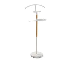 Versa Holstebro Valet de Nuit Multifonctionnel avec 2 Perchoirs Penderie pour Vêtements Homme ou Femme Valet de Chambre, Dimensions (H x l x L) 112 x 28,8 x 46,5 cm, Métal et Bois, Couleur: Blanc