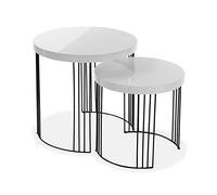Versa Kansas Table d'appoint pour Le Salon, la Chambre ou la Cuisine. Table Basse auxiliaire Moderne, Ensemble de 2, Dimensions (H x l x L) 55 x 55 x 55 cm, Bois et métal, Couleur: Blanc