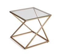 Versa Trento Table d'appoint pour Le Salon, la Chambre ou la Cuisine. Table Basse auxiliaire Moderne, Dimensions (H x l x L) 51 x 51 x 51 cm, Verre et métal, Couleur: Or