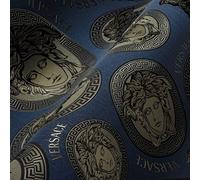 Versace 386113 Papier peint intissé Motif médusa Bleu/beige perle/noir 10,05 x 0,70 m Fabriqué en Allemagne