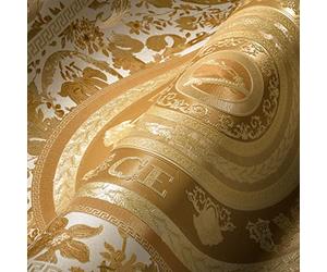 Versace Home Versace Wallpaper 387054 Papier peint Motif fleurs Doré/blanc 10,05 x 0,70 m Fabriqué en Allemagne