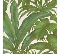 Versace - Papier peint texturé "Giungla", feuille de palmier AG2082 (10 m x 70 cm) (vert/crème)