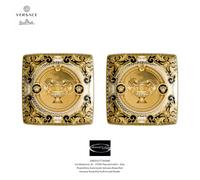 Versace Rosenthal Prestige Gala Lot 2 Piatto Carré 12 cm Porcelaine Noir Gris Or