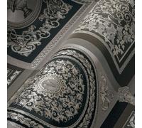 Versace Wallpaper 387044 Papier peint baroque de luxe Motif floral Argenté/noir/gris 10,05 x 0,70 m Fabriqué en Allemagne