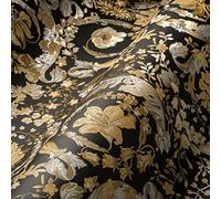 Versace Wallpaper 387065 Papier peint à fleurs style baroque Doré/noir/argenté 10,05 x 0,70 m Fabriqué en Allemagne