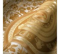 VERSACE WallPAPER Fleurs Floral 387054 Or Blanc Vrilles Cercles 10,05x0,70m
