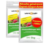 versando 10kg d'engrais azoté jusqu'à 1000m² : 46% d'azote UREA pour | gazon, légumes, fleurs du printemps à l'automne, favorise une croissance luxuriante du feuillage avec un effet longue durée