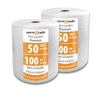 versando 2x Premium film à bulles extra rèsistant 100m x 0,5m expédition, emballage, déménagement papier bulle rouleau à deux couches