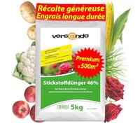 versando 5kg d'engrais azoté jusqu'à 500m² : 46% d'azote UREA pour gazon, légumes, fleurs du printemps à l'automne, favorise une croissance luxuriante du feuillage avec un effet longue durée