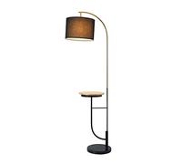 Versanora, Lampadaire Danna Arc, 35 x 35 x 165,1 cm, métal, avec port USB, table en bois et base en marbre, salon, noir/or, VN-L00071B-EU