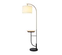 Versanora, Lampadaire Danna Arc, 35 x 35 x 165,1 cm, métal, avec port USB, table en bois et base en marbre, salon, noir/or, VN-L00071B-EU
