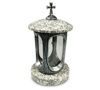 Vershy - Lanterne funéraire en granit blanc avec socle en granit - Hauteur 28 cm, Diamètre 15 cm - Résiste aux intempéries - Pour bougies courantes (LED et paraffine)