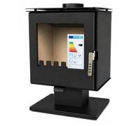 Verso Rheia P Cheminée à bois 5 kW, rendement élevé de 80,2 %, table supérieure en acier compact, petit poêle à bois moderne pour 70-100 m³, Eco Low Emissions, sortie de fumée de 150 mm