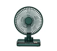 Vert 10000mAh Ventilateur de bureau portable USB silencieux rechargeable, longue autonomie, oscillant, horloge intégrée