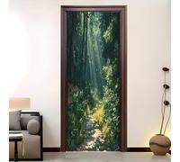 Vert Autocollant Porte Auto-Adhésif,Stickers Porte Créativité 3D | Vinyle Imperméable Stickers PorteForêT Poutre De Tyndall Pour Chambre d'enfant Chambre Salle de Bain 95 x 205 cm