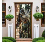 Vert Autocollant Porte Dinosaures d'anime Stickers de Porte 73x204 cm PVC Auto-Adhésif Imperméable Trompe L'oeil Papier Peint Muraux pour Cuisine Chambre Salle de Bain Decor