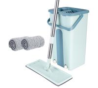 Vert Balai Plat et Seau Essoreur en Microfibre, Willonin® Serpillère Rotative 360° pour Nettoyage de Sol, Vadrouille 2 Chiffons mops