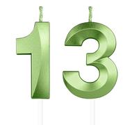 Vert bougies d'anniversaire en forme de chiffre 13, 3D bougies Vert décoration de gâteau,décoration de gâteau pour fête d'anniversaire, mariage,bougie d'anniversaire pour gâteau