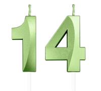 Vert bougies d'anniversaire en forme de chiffre 14, 3D bougies Vert décoration de gâteau,décoration de gâteau pour fête d'anniversaire, mariage,bougie d'anniversaire pour gâteau