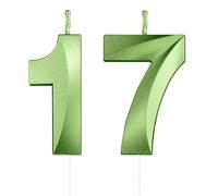 Vert bougies d'anniversaire en forme de chiffre 17, 3D bougies Vert décoration de gâteau,décoration de gâteau pour fête d'anniversaire, mariage,bougie d'anniversaire pour gâteau