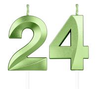 Vert bougies d'anniversaire en forme de chiffre 24, 3D bougies Vert décoration de gâteau,décoration de gâteau pour fête d'anniversaire, mariage,bougie d'anniversaire pour gâteau