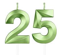 Vert bougies d'anniversaire en forme de chiffre 25, 3D bougies Vert décoration de gâteau,décoration de gâteau pour fête d'anniversaire, mariage,bougie d'anniversaire pour gâteau