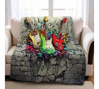 Vert Clair Couverture Polaire Guitare Murale Vintage 150 x 200 cm pour 2 Personnes Plaid Flanelle Doux et Chaud Imprimé 3D pour Canapé et Lit