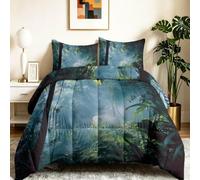 Vert Douce Imprimée Couette 4 Saisons 200 x 200 cm, Tropical Nature Réversible Couette Matelassée Légère Edredon Lit, Forêt Vignes Plantes Anti-Allergies Microfibre Couette avec 2 Taies d'oreiller