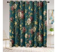 Vert Foncé Rideau 110 x 215 cm, Peinture À l'huile Pivoines Oiseaux Plantes Branches Imprimé Rideaux Adult Enfant, Vintage Style Chinois Occultation Intérieurs Oeillet Rideau Chambre Salon Coucher