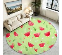 Vert Pasteque Cartoon Tapis Salon120 cm Rond Lavable en Machine | Chambre Adulte Rugs, Coeur Feuilles Descente de Lit Tapis Antidérapant pour Salle à Manger, Bureau Doux Poil Ras