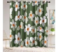 Vert Rideaux Occultants, Insonorisants Anti Bruit Rideaux Dessin À La Main Fleur Étamine Imprimés, Nature Minimaliste Rideau avec œillets pour Fenêtre Salon Chambre, 91.5 x 214 cm 2 Panneaux