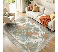 Vert Vintage Naturel Tapis Poils Courts Lavable pour Salon 120 x 180 cm | Fleurs Fleurs De Banksia Plantes Monstera Imprimé Dos Antidérapant Facile à Entretenir Tapis pour Chambre Cuisine et Bureau