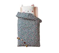 Parure housse de couette + taie d'oreiller enfant CHAT WAOU bleu / multicolore 140X200 63X63