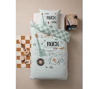 VERTBAUDET Parure Housse de Couette + taie d'oreiller Enfant Rock Music, avec Coton recyclé Vert Sauge 140X200 50X75