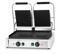 VERTES Gril de contact double, plaque de gril en fonte rainurée en haut/plate en bas, 3600 W Gastro Multigrill pour galettes, viande, légumes, sandwichs