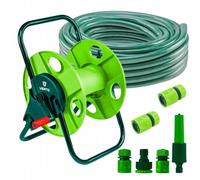 VERTO Schlauchtrommel + Tuyau d'arrosage 20m + Pulvérisateur d'eau + 3 x Connecteurs de tuyau + Bouchon d'eau + Connecteur de robinet - Kit complet d'arrosage de jardin
