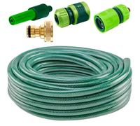 VERTO Tuyau d'arrosage 1/2" - 20 m + pistolet à eau + kit de raccordement 3 pièces | Kit de démarrage complet pour arrosage de jardin - Le tuyau vert est résistant aux UV, max 20 bar, de -5 °C à +30