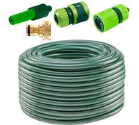 VERTO Tuyau d'arrosage 1/2" - 50 m + pistolet à eau + kit de raccordement 3 pièces | Kit de démarrage complet pour arrosage de jardin - Le tuyau vert est résistant aux UV, max 20 bar, de -5 °C à +30