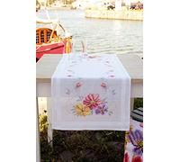 Vervaco Kit chemin de table Fleurs colorées,Blanc,100 x 40 x 0,3 cm