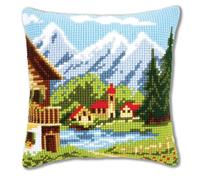Vervaco Kit de broderie au point de croix pour housse de coussin Motif village alpin Multicolore