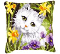 Vervaco Kit de Coussin au Point de Croix, Chat Blanc en jonquilles, 40 x 40 cm or 16 x 16 in