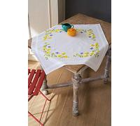 Vervaco Nappe imprimée fleurs printanières, prédessinée pour la broderie, Kit de Broderie, Nappe, Coton, Blanc, 80 x 80 cm