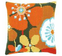 Vervaco Point De Croix Kit Coussin Complet Set FLEURS RÉTRO Decoration Manuelle Broderie Kit Adulte Art Creatif Cadeau DIY Cross Stitch Embroidery ca. 40 x 40 cm