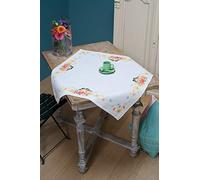 Vervaco Velamp Kit Point de Croix compté, Nappe, Seins et Fleurs de Printemps PN-0156340 80 x 80 cm Blanc