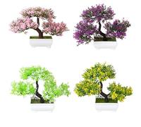 Verve Jelly Bonsaï Artificiel, 4 Pièces Fausse Plante en Pot Fleurs Artificielles Simulation Décorative Bonsaï Plante en Pot pour La Maison Balcon Bureau Table Décor