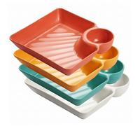 Vervevum Assiette à collation, paquet de 4 bols à chips et trempette, assiettes apéritif carrées service unique, assiettes sushi réutilisables pour pâtisserie dessert, couleurs mélangées