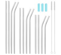 Vesavifaka 12 Pièces Pailles Réutilisables en Acier Inoxydable, 8mm Large en 3 Tailles - 31cm 26,5cm 21,5cm Pailles Métalliques pour Chocolat Lait, avec 2 Brosses de Nettoyage pour Tasses de