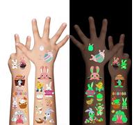 Vesavifaka 80 pièces tatouages temporaires lumineux de Pâques pour enfants, tatouages autocollants de fête de panier de Pâques luisant dans le noir, nains, œufs colorés, carotte, maquillage de
